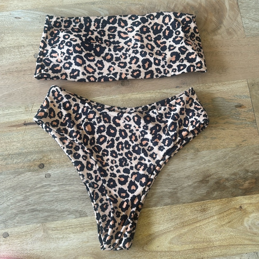 SHEIN Leopard ribbed Cheetah Bikini Swimsuit sz M